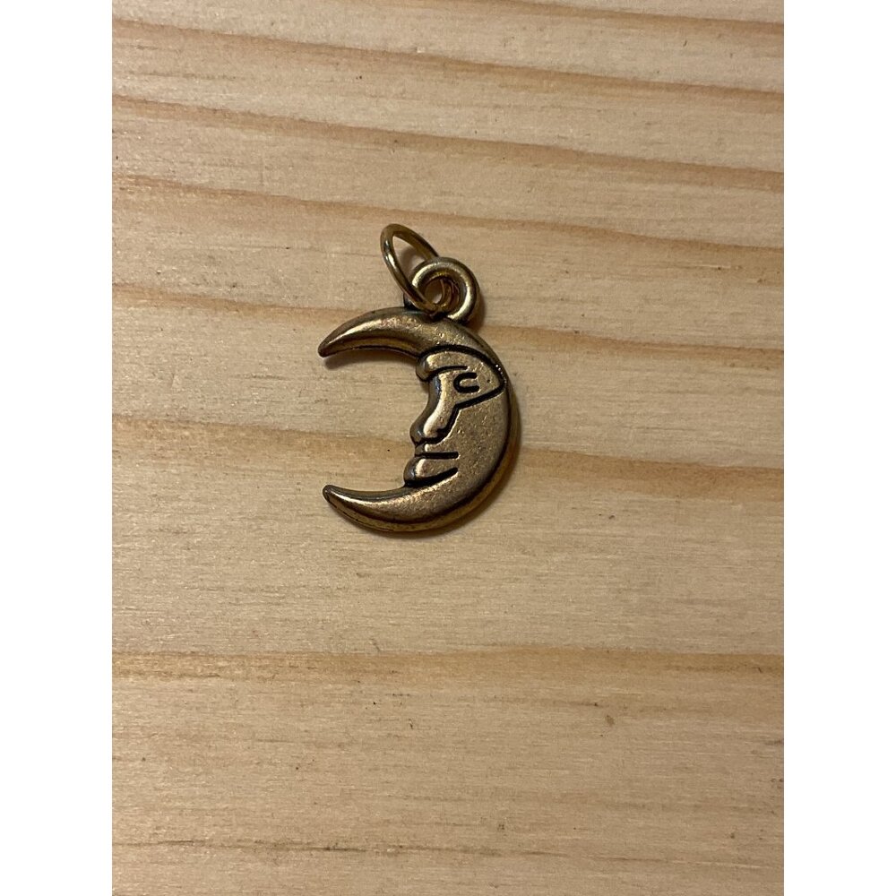 Vintage Gold Tone Crescent Moon Face Charm Pendant